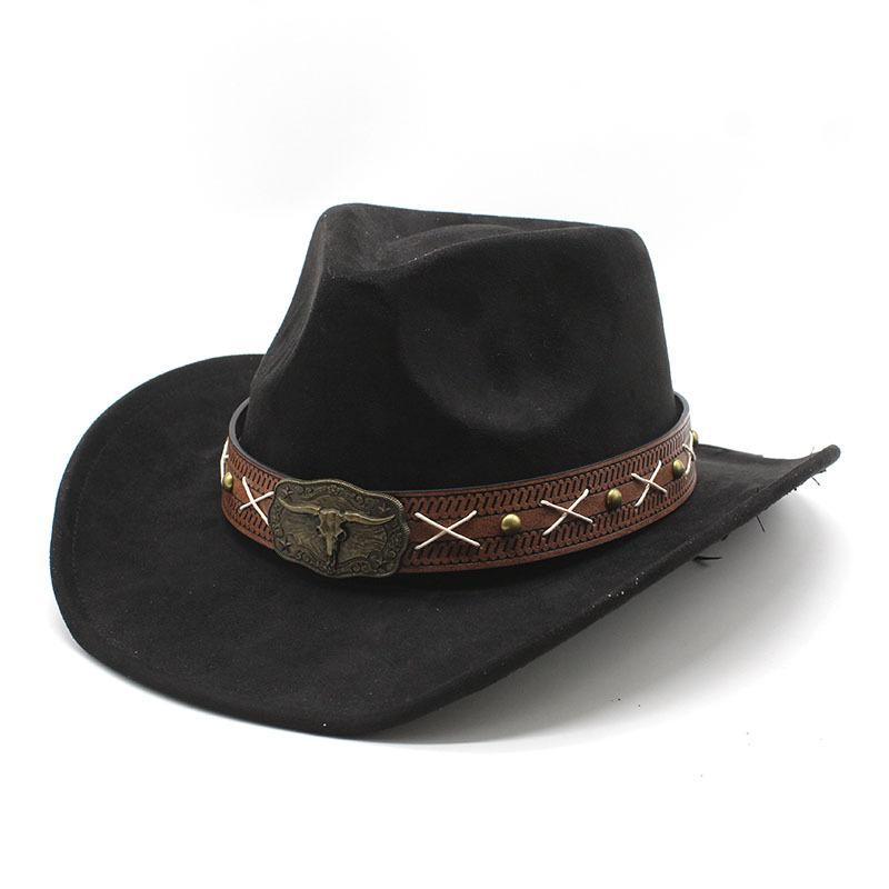 Western Cowboy Hat Suede Bullhead British Jazz Hat Men'S And Women'S Ethnic Hat Top Hat