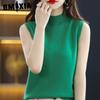 Semi-turtleneck Tank Top Women's Sleeveless Base with Autumn Black Base Loose Knit Top for Summer Wear