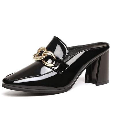 Мода 2024 года, мягкие плоские высокие роскошные туфли из искусственной резины с пряжкой, женские туфли с закрытым носком, женские тапочки, уличные шлепанцы, мюли на высоком каблуке, мода