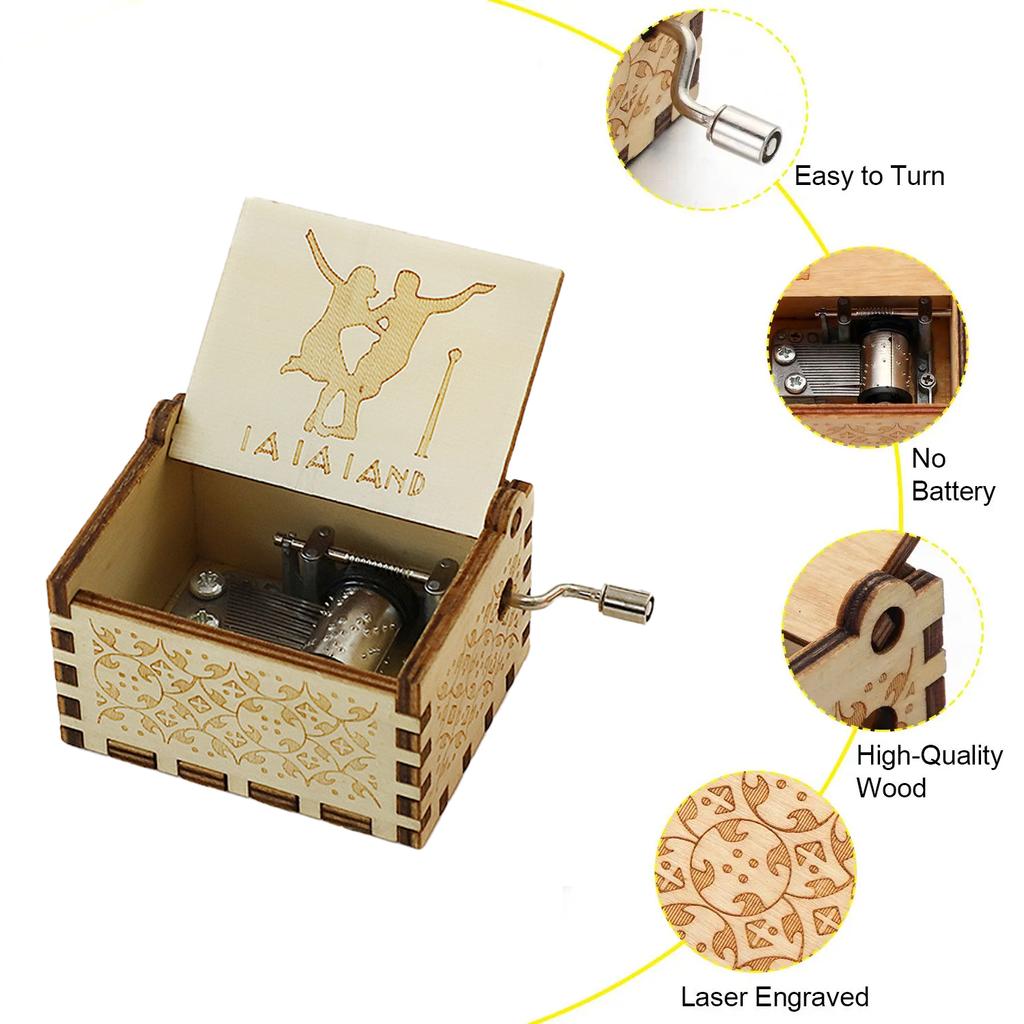 Деревянная музыкальная шкатулка, классическая резьба, музыкальная шкатулка с ручным заводом, рождественский подарок ручной работы
