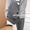 Черно-белые клетчатые брюки детские новые осенние с высокой посадкой драпирующиеся свободные повседневные из тонкой шерсти широкие брюки