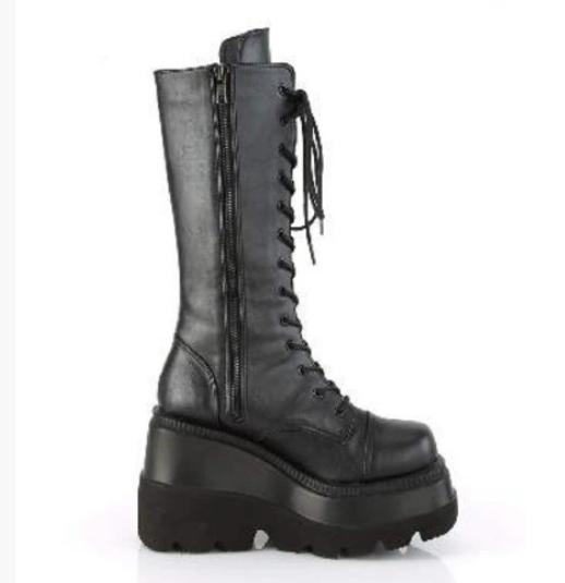 Модные ботильоны на танкетке, с коротким голенищем, на толстой подошве, мотоциклетные ботинки, не выше колена, с широким носком, облегающие высокие ботинки