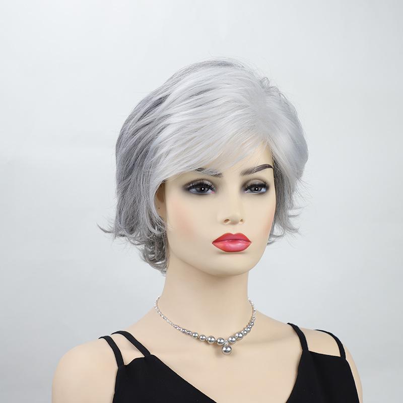 Женские смешанные серые серебристые вьющиеся парики с челкой, синтетические короткие многослойные волосы для бабушки, повседневные вечерние косплей-парики из термостойкого волокна