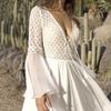 Женское сексуальное платье с длинными расклешенными рукавами и V-образным вырезом, белое праздничное вечернее кружевное платье макси в стиле бохо, шикарные летние женские платья