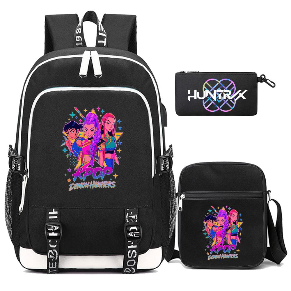 3Pcs/set New Anime Kpop Printed Backpack with Shoulder Bag Pencil Case for Teenager Girl Boy Bookbag Large Capacity Waterproof Travel Bag Kid Gift