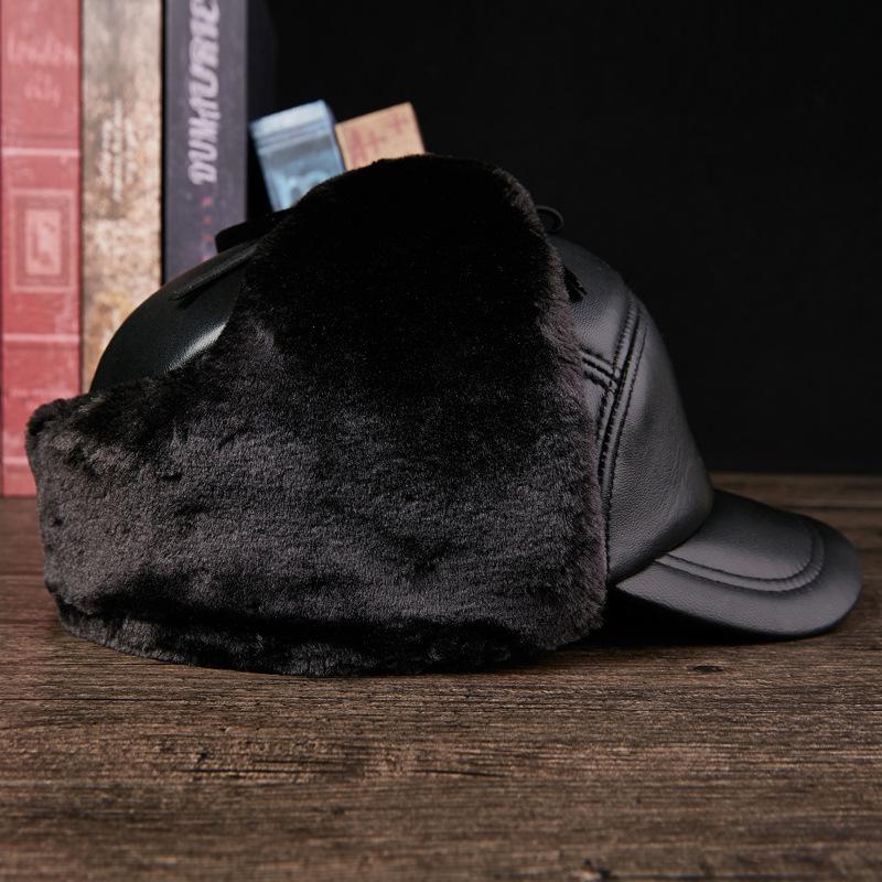 Мужская зимняя утолщенная теплая уличная хлопковая шапка с защитой ушей, кожаная шляпа для старика, шапка из овчины