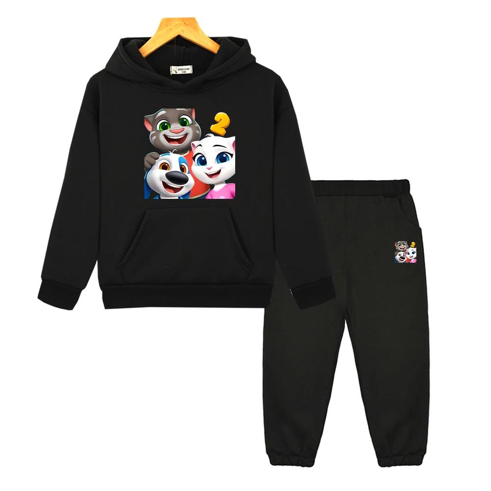 Christmas Talking tom cat hoodie Fleece Sweatshirt  Jacket 2pcs pullover+Pant boys girls Hooded Spors Sets kids clothes