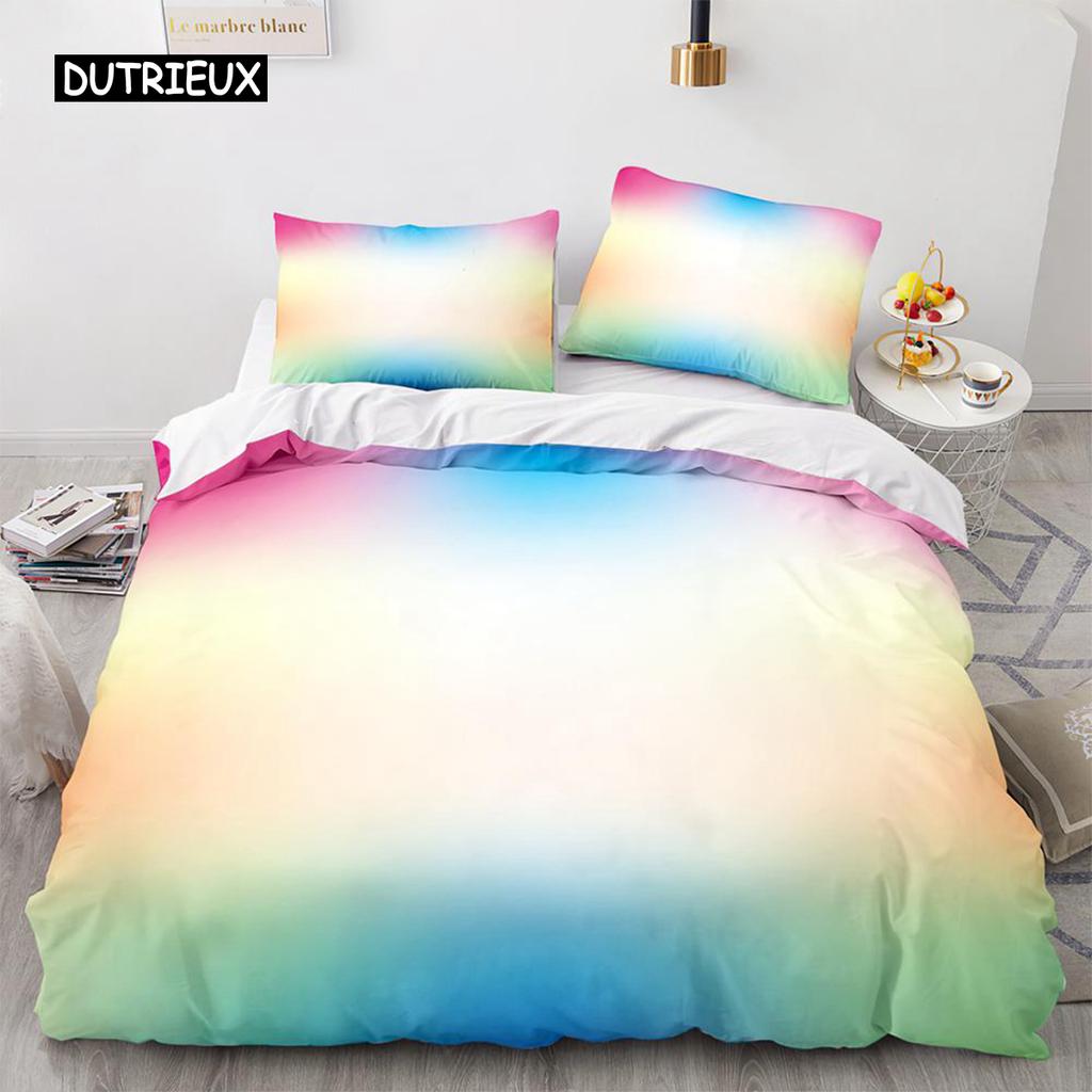 Rainbow Gradient Duvet Cover Set Queen Size Rainbow for Kids Girls Cute Style Bedding Set Polyester Single King Twin Quilt Cover
