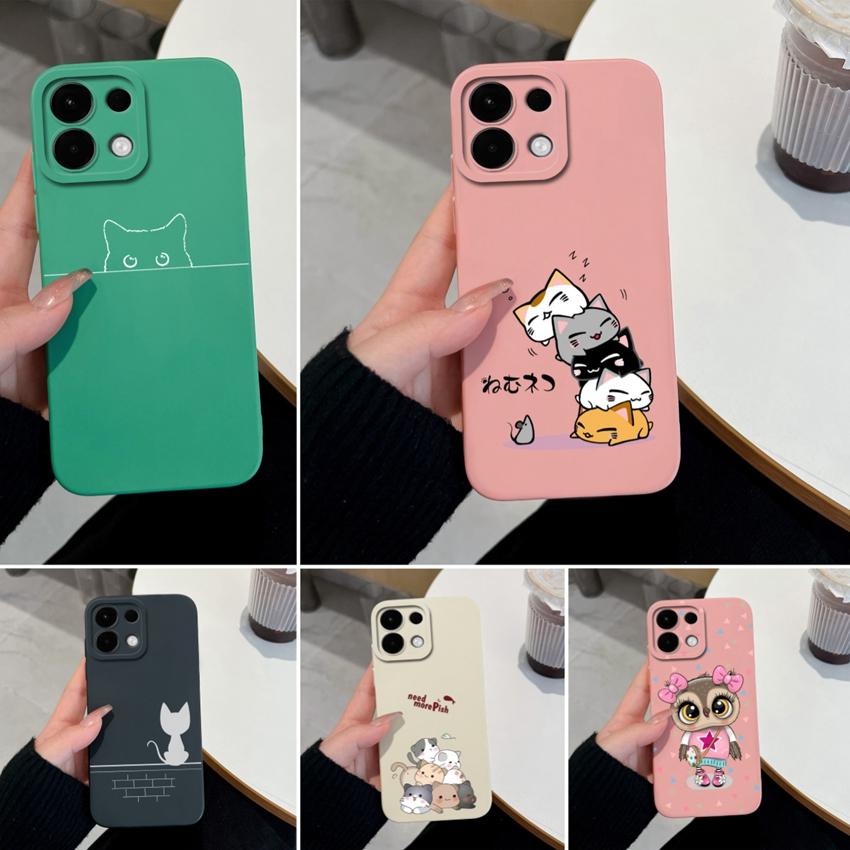 Для Oppo K13 Realme 5 6 7 10 8 9 Pro Plus A5X A5 Чехлы для телефонов Конфетный цвет Милые кошачьи узоры Жидкий силикон Улучшенный противоударный корпус Для Oppo Чехлы