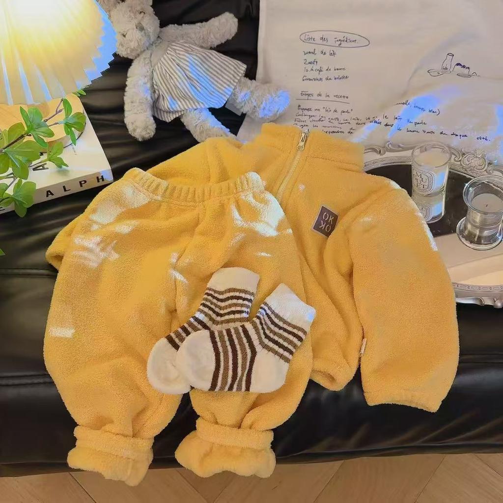 Комплекты Осень Зима Теплые Флисовые Костюмы Кардиган Брюки Наряды Мальчики Девочки Домашняя одежда