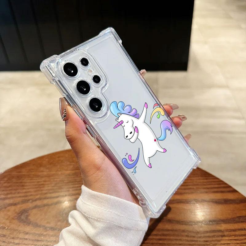 Unicorn with Rainbow Pee Cartoon Phone Case For Samsung Galaxy S25 FE S24 S23 S22 S21 Ultra S20 Plus Note 20 10 S25FE Soft Cover