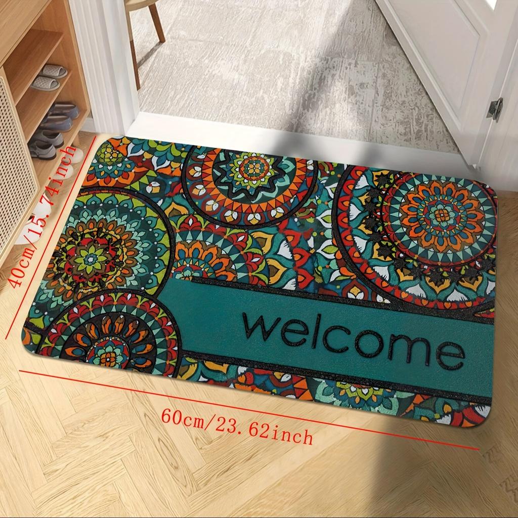Floral Monogram Welcome Doormat, Colorful Front Entrance Mat, Durable Polyester Indoor Outdoor Rug for Stylish Home Decor
