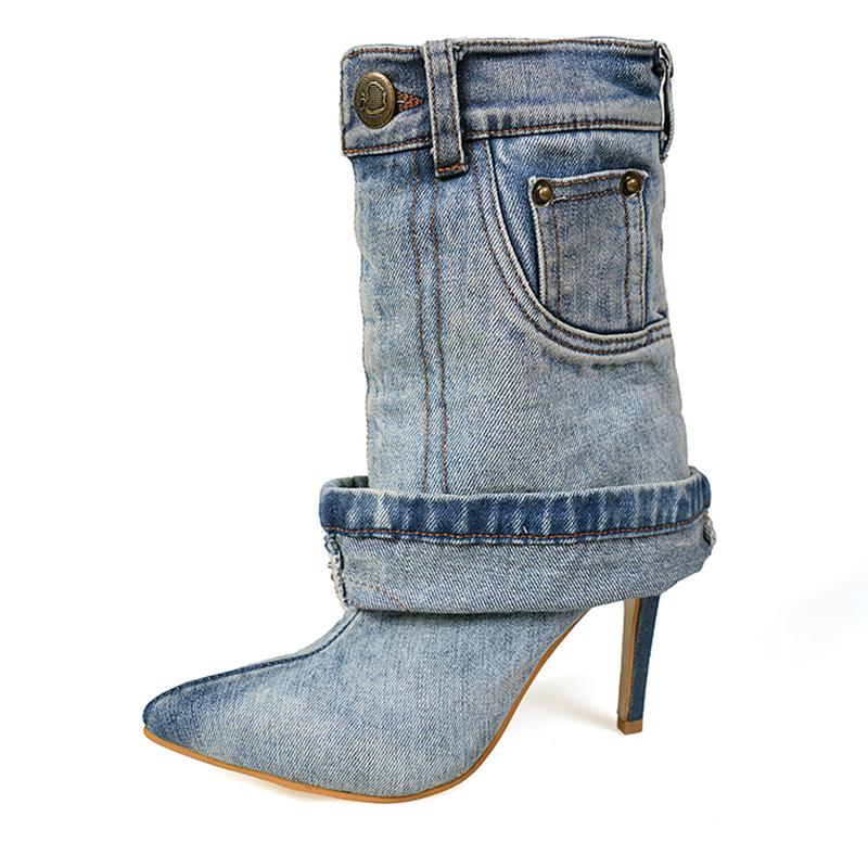 Cowboy Pointed Toe Women Mid Calf Boots Fashion High Heels Sexy Shoes Designer Winter New Botas 2025 Trend Pumps Botas De Mujer