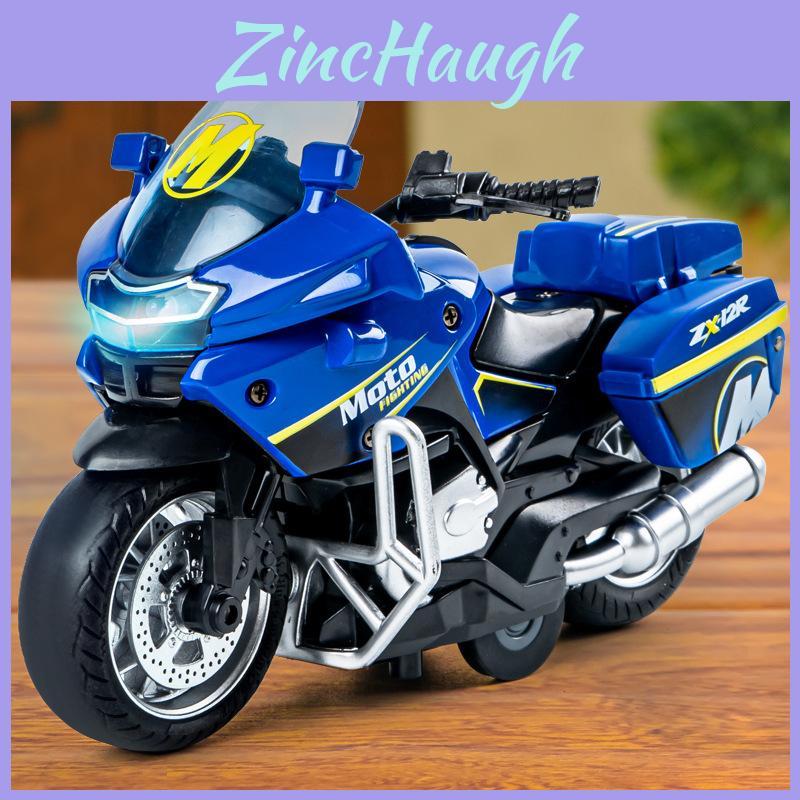 Police Motorcycle Alloy Model With Flashing Lights For Childrens Playroom Decor