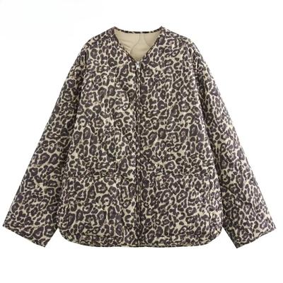 Парки леопардовый принт стеганая куртка женская винтажная с длинным рукавом утепленная теплая зимняя женская куртка на молнии короткая утепленная куртка