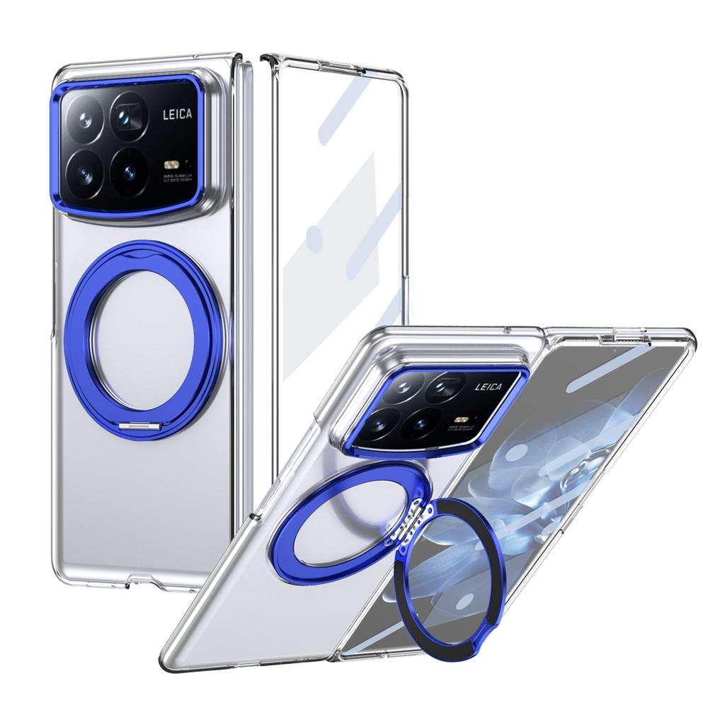 KEYSION Чехол-подставка с магнитным кольцом, вращающимся на 360°, для Xiaomi MIX Fold 4, прозрачная жесткая ПК-накладка для телефона со стеклянной защитной пленкой для экрана