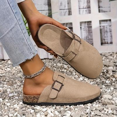 Женские шикарные бежевые шлепанцы с регулируемыми ремешками-пряжками - Удобный носок, плоский каблук, нескользящая резиновая подошва для летней носки, сандалии с ремешками