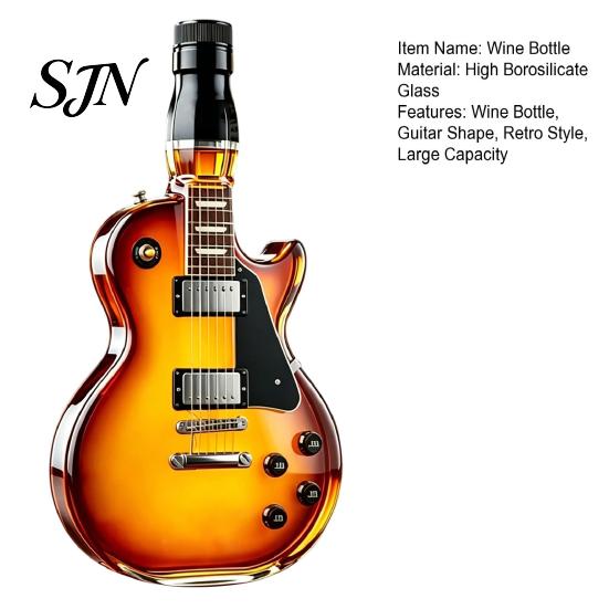 High Borosilicate Glass Wine Bottle Guitar Shape Bottle, Large Capacity Decanter, Screw Cap Thick Decanter Beer for Storage And Freshness Preservation