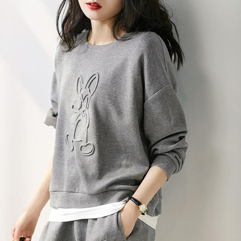 Легкий и модный, контрастный цветной свитер + спортивные штаны с эластичной резинкой на талии для женщин