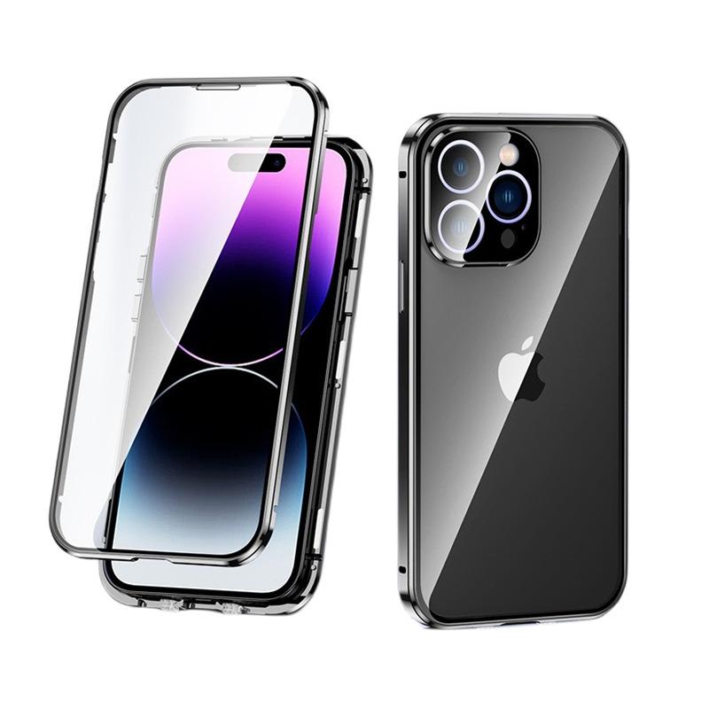 360 Full Body Protection Magnetic Metal Bumper Case for IPhone 15 14 13 12 11 Pro Max Plus 15Pro IPones Front Back Glass Cover