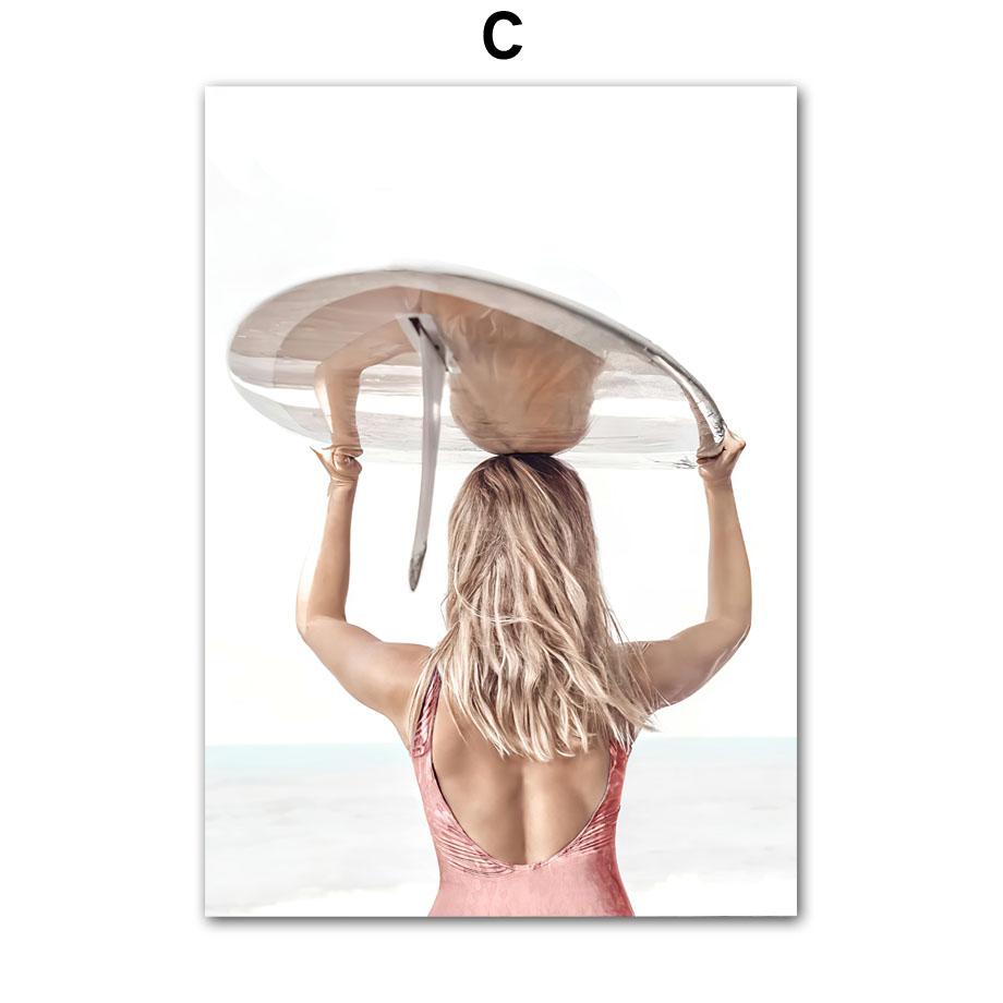 Настенная картина на холсте, доска для серфинга, девушка, розовое морское побережье, винтажный фургон, украшение для гостиной, постеры и принты, настенные панно