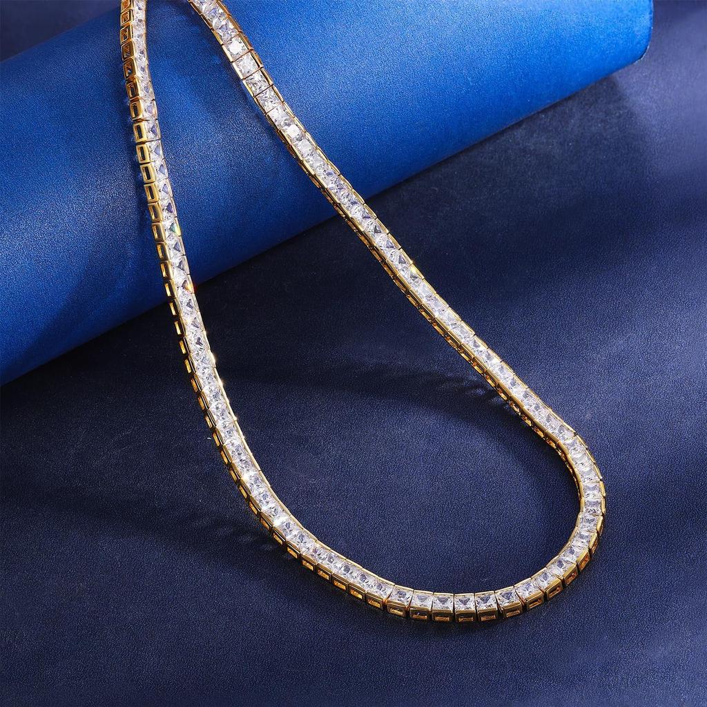 Men's New Copper Zircon Tennis Chain - 4mm*4mm Square Links Unisex Hip Hop Necklace