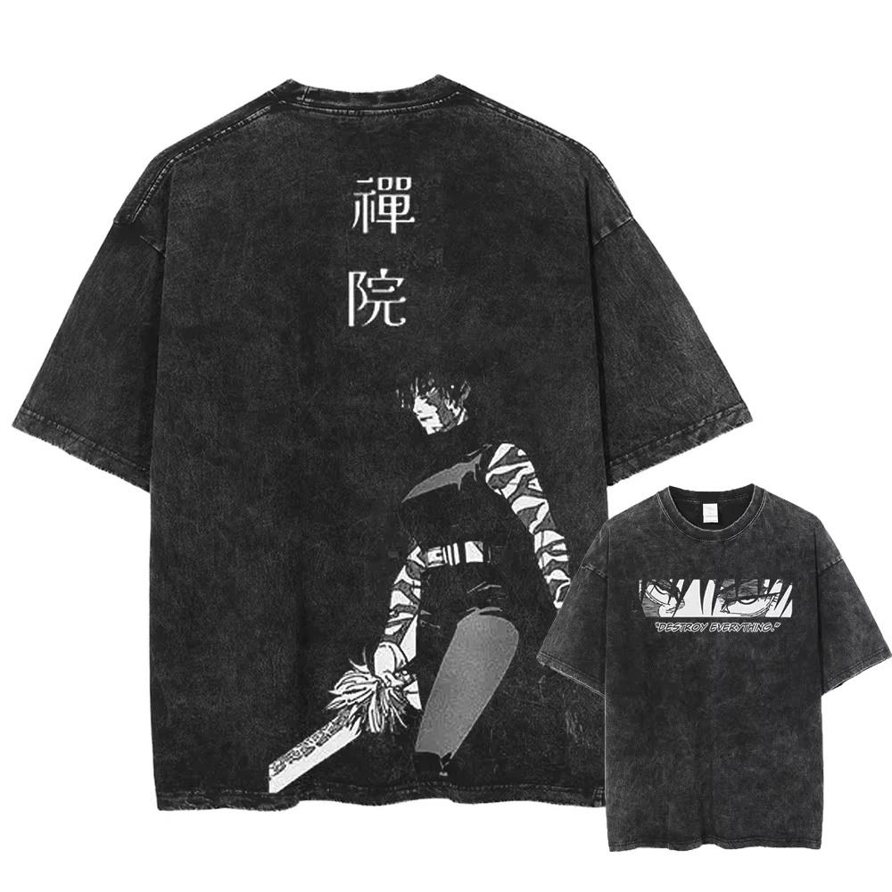 2026 Summer Jujutsu Kaisen Manga Tshirt Zenin Maki Graphic Print T Shirt Men Clothes Short Sleeve Tees Washed Oversized Cotton