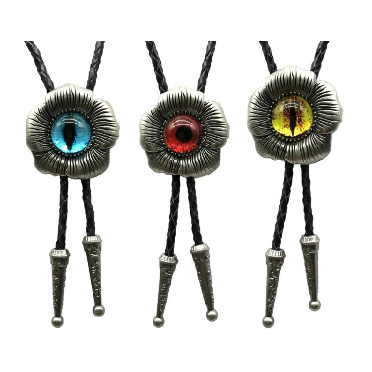 Боло-галстук для унисекс, Western Bolo Tie, винтажный кулон с цветком и глазом, веревка из искусственной кожи, регулируемый галстук-ожерелье