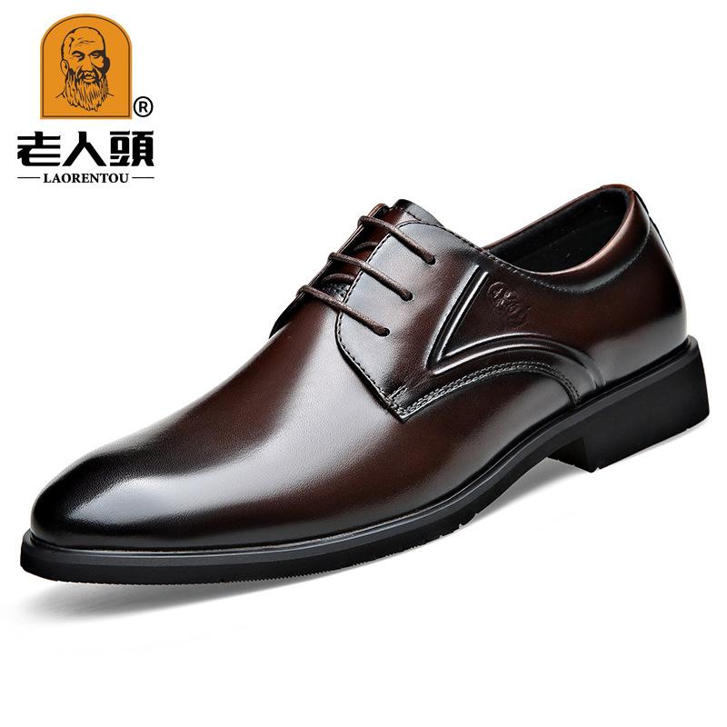 Four Seasons Elderly Head Shoes, мужские кожаные повседневные туфли на шнуровке, деловые туфли из коровьей кожи первого слоя