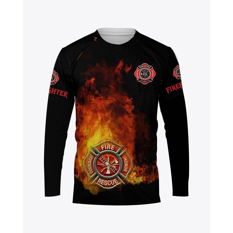 Осенняя мужская футболка с круглым вырезом и графическим принтом пожарного, повседневный пуловер большого размера с длинными рукавами, модная уличная мужская одежда