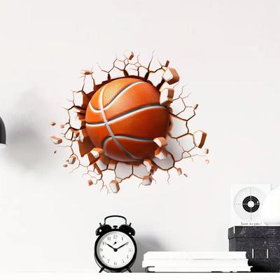 3D Наклейка на стену 'Баскетбол Пробивает Стену' Декор Самоклеящаяся Съемная Наклейка на Стену для Спальни Мальчика Декор Гостиной