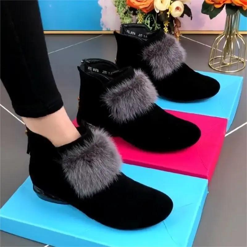 Shoes for Women 2025 Winter Plush Warm Women's Boots Low Heel Non-slip Commuter Office Ladies Shoes Fashion Zipper Short Boots
