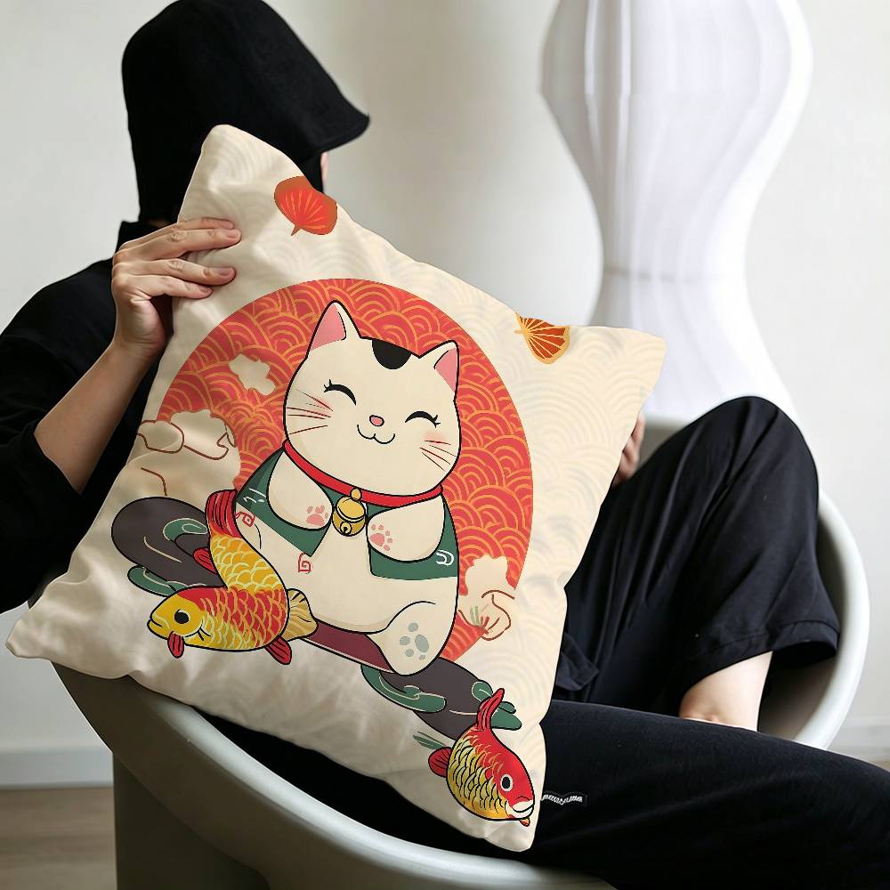 Maneki Neko Rich Luck Money Cat Personalized Pillow Cover Kids Bedroom Wild Party Decor Pillowcase kid Birthday shower Gift