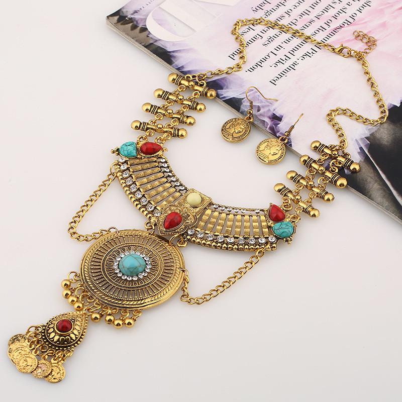 Style Ethnic Simulation Gemstone Decoration Women Necklace And Earring Set
