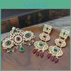 Women Brooch Gold Chic Color Earring Sets Bride Wedding Jewelry Long Round Tassels Earring Flower Brooch
