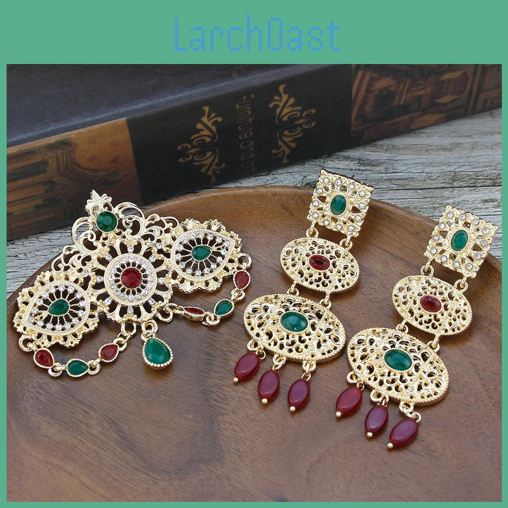 Women Brooch Gold Chic Color Earring Sets Bride Wedding Jewelry Long Round Tassels Earring Flower Brooch