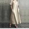 V-neck Slimming Big Pocket Short Sleeve Dress Loose Plus Size Dress Woman
