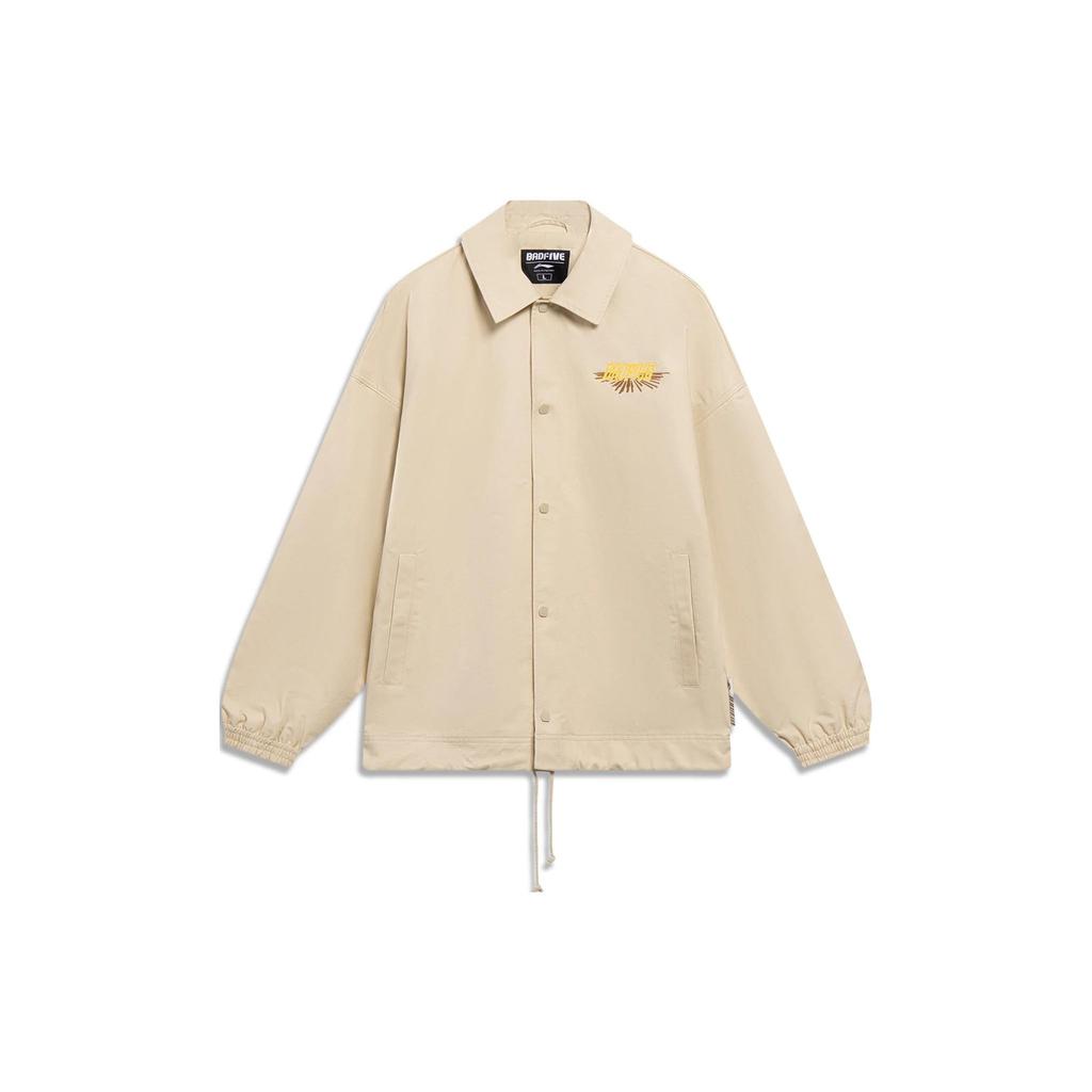 Li Ning Badfive Embroidered Letter Print Polo Loose Casual Jacket Men Jacket Light-Milk-Brown AFDT053-4