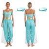 Womens Belly Dance Arabian Princess Outfit Gems Adorned Headband Sequin Rompers and Metallic Shiny Choker Collar Dress-up Costume