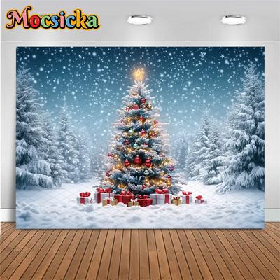 Mocsicka Большой Рождественский Фон Зимний Снежный Лес Елка Декор Счастливого Нового Года Вечеринка Детский Портрет Фото Фоны Баннер