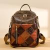 Color Block Backpack Women's Retro Backpack Soft Leather Multi-Functional Travel Backpack