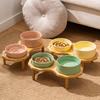 Bomei Ceramic Slow Feeder Dog Bowl - Anti-Choking & Anti-Spill Double Pet Bowls with Wooden Stand
