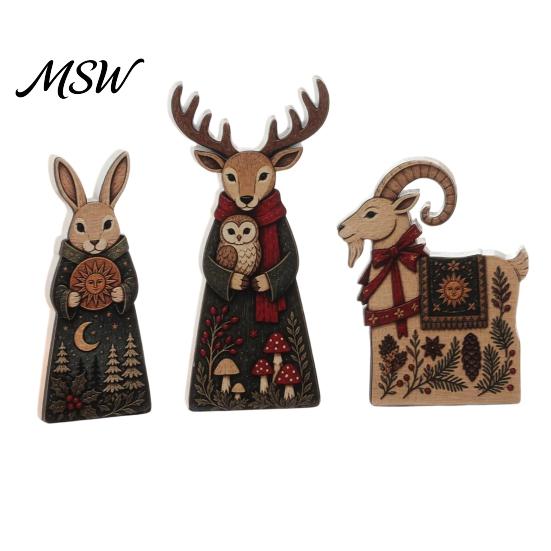 Farmhouse Tiered Tray Decorations Wooden Christmas Tabletop Decor, Rustic Reindeer Animal Figurines, Style Reusable Seasonal Ornaments Holiday