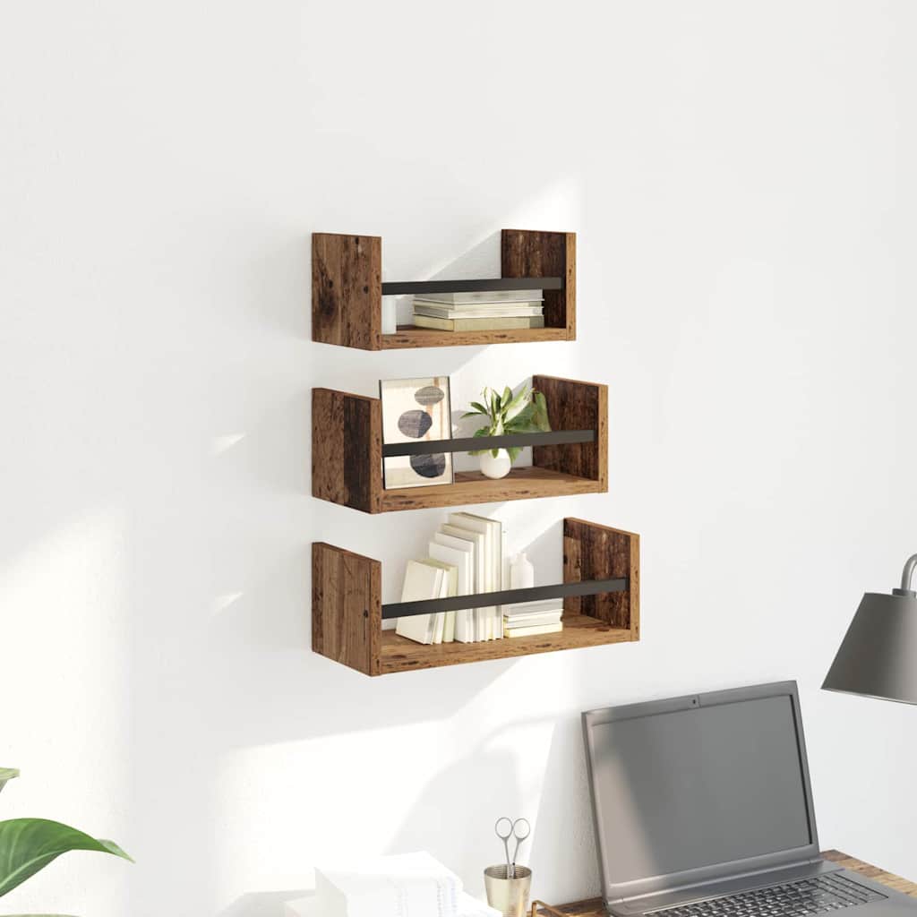 Wall Shelf Set with Shelf 3 pcs Reclaimed Wood Look 40 x 16 x 14 cm Wood Based Material