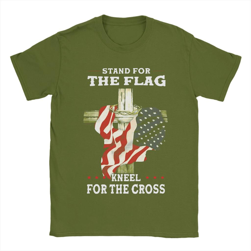 Stand For The Flag I Kneel For The Cross Cotton T Shirt Man Summer Aesthetic T Shirts O-Neck Fashion Tees Plus Size Tops