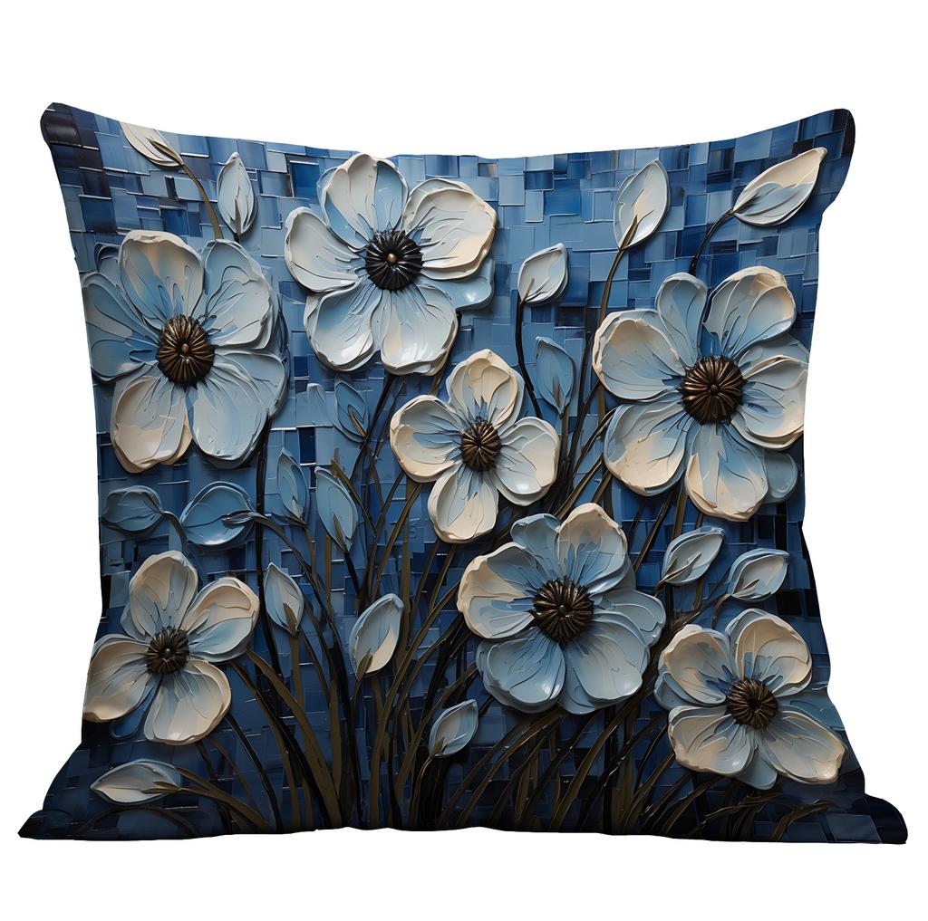 Новая наволочка с цветочным принтом, имитирующая трехмерный стиль масляной живописи, креативная цветочная, для дома, гостиной, диванной подушки