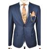 Men's Dark Navy Blue Pocket Piping Plain Fabric Double Slit 2 Piece Suit 0230300