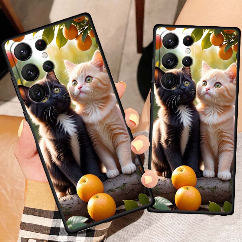 Милая мультяшная кошка Иллюстрация Чехол для телефона Для Samsung Galaxy S26 S25 S24 S23 S22 S21 S20 Ultra Plus FE 5G Черный Мягкий ТПУ
