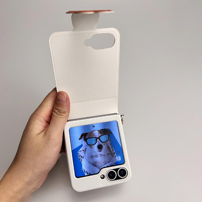 Чехол-книжка zflip6 из флип-кожи для Samsung Galaxy Z Flip6, милый чехол Funda с жемчужной цепочкой для руки