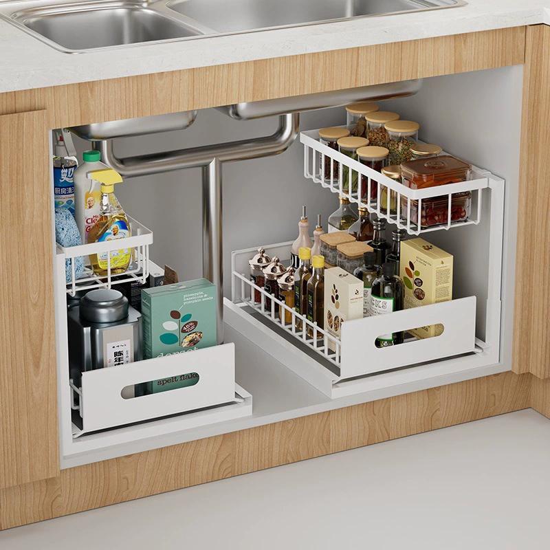 Двухуровневые органайзеры и хранение под раковину с выдвижным ящиком, многоцелевой органайзер для полки в ванной для хранения на кухне и в ванной